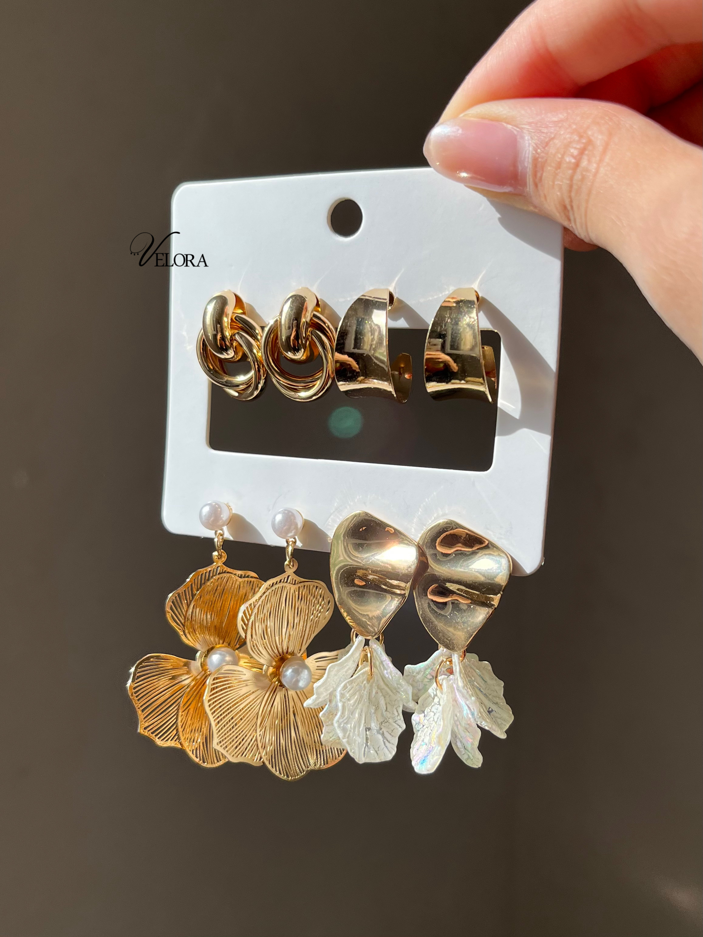 پک گوشواره فلزی ۴ جفتی گلد